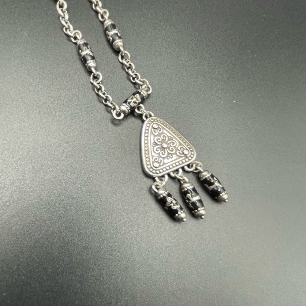 Brighton Jordana Silver and Black Pendant Necklace EUC
